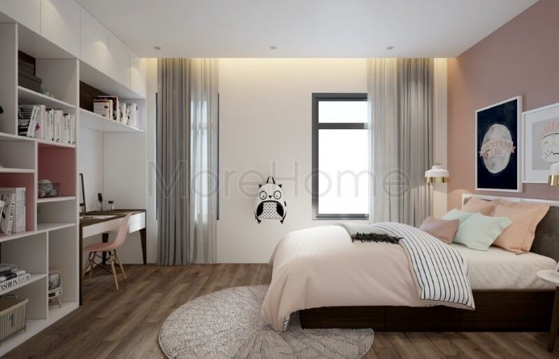 Thiết kế nội thất phòng ngủ cho bé gái với tông màu hồng nhẹ nhàng đep hiện đại