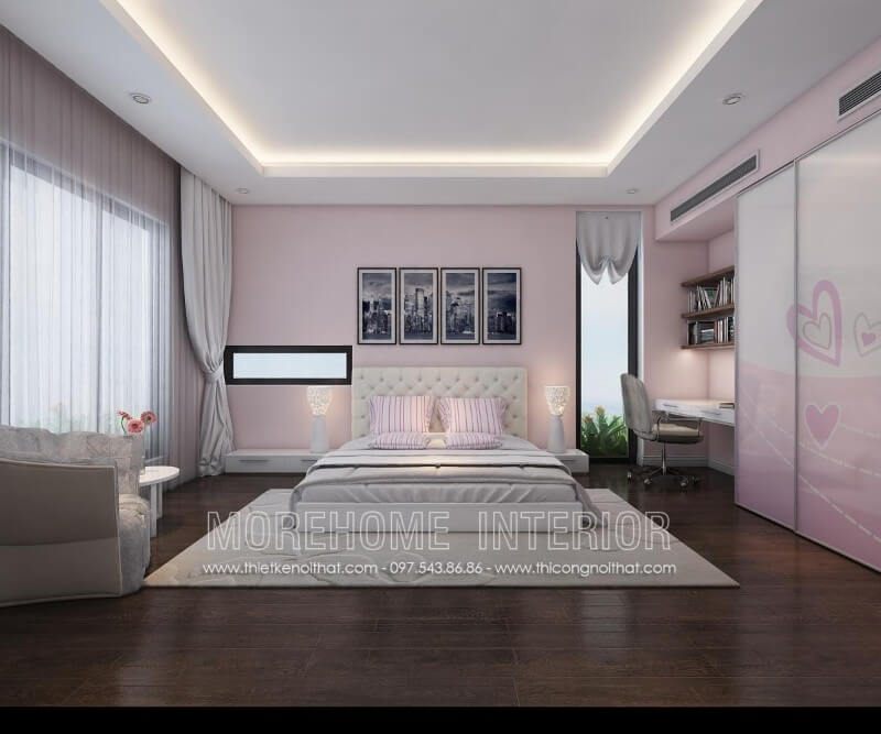 Trang trí phòng ngủ con gái siêu dễ thương với giường ngủ hiện đại