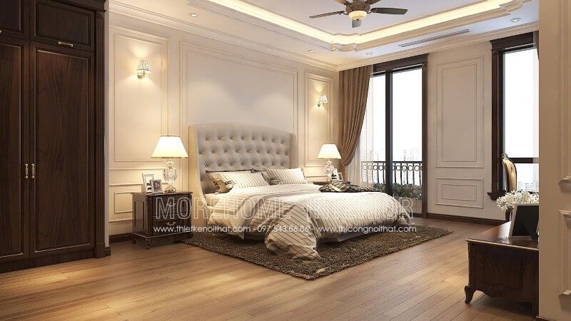 Thiết kế giường ngủ chung cư cao cấp phong cách tân cổ điển sang trọng