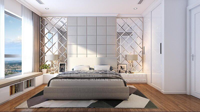 Sự kết hợp hài hòa giữa nội thất giường ngủ đẹp bọc vải màu xám chủ đạo kết hợp với các vật dụng decor trang trí hợp lí chắc chắn sẽ mang lại cho bạn một không gian nghỉ ngơi không quá đơn điệu mà vô cùng mềm mại, duyên dáng