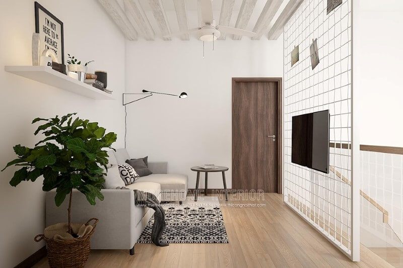 Nội thất hành lang tầng biệt thự Vinhomes Riverside được thiết kế theo phong cách hiện đại.